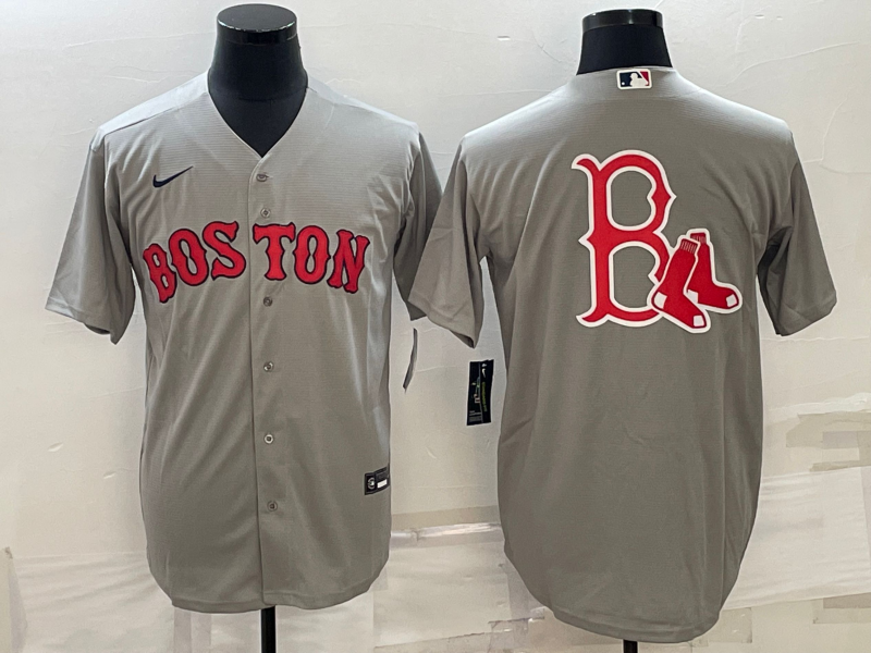 Men's Boston Red Sox Gray Team Big Logo Cool Base Stitched Jersey Men's Boston Red Sox Gray Team Big Logo Cool Base Stitched Jersey